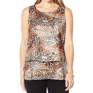 DG2 by Diane Gilman Printed Charmeuse Layered Easy Tank 775-837 Camel Leopard L